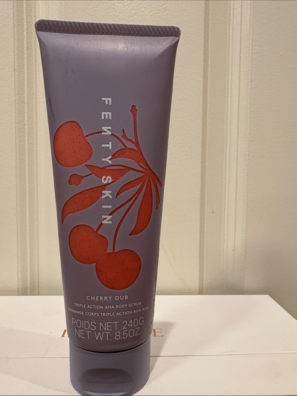 Fenty Skin Cherry Dub Body Scrub - Purple with Red Accents empty box